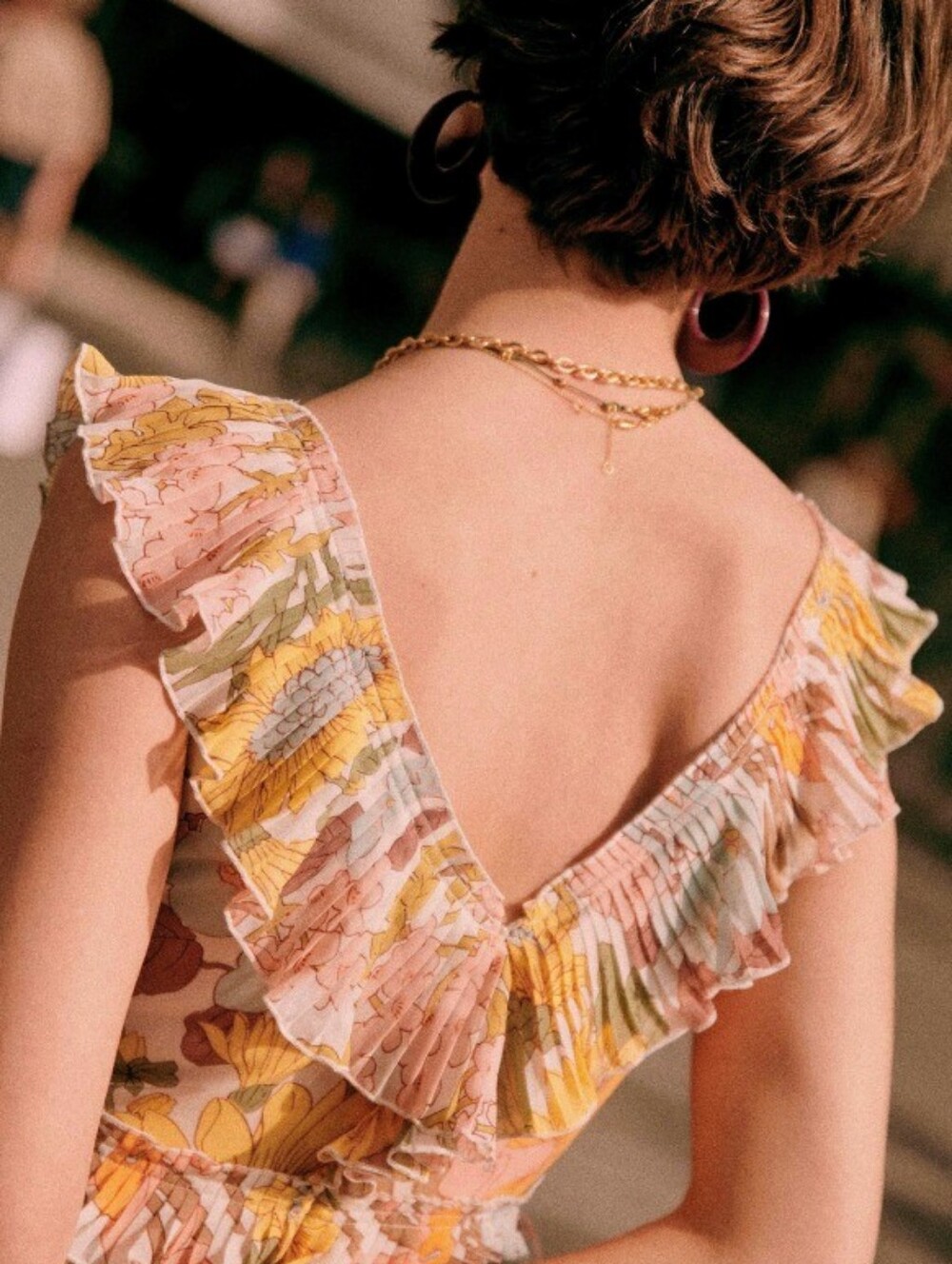 Sézane Floral Pleated Ruffle Pink Yellow Rachelle Dress, 6 - Picture 10 of 14